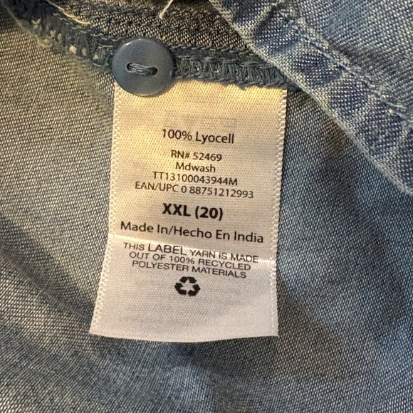 NWT Time and Tru Women's Long Sleeve Crinkle Peplum Top, Size XXL Med Wash - Picture 2 of 4